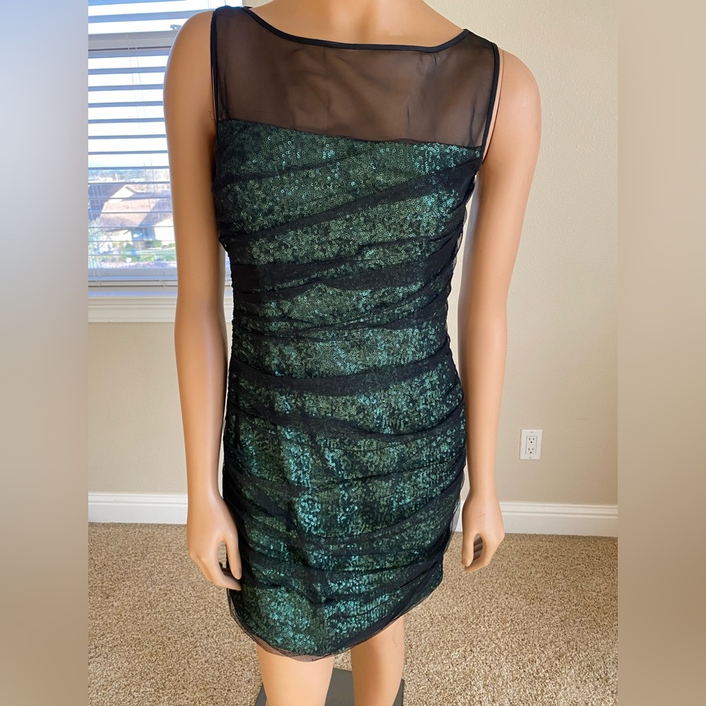 Cynthia Steffe Gorgeous Green sequin/black sheer overlay